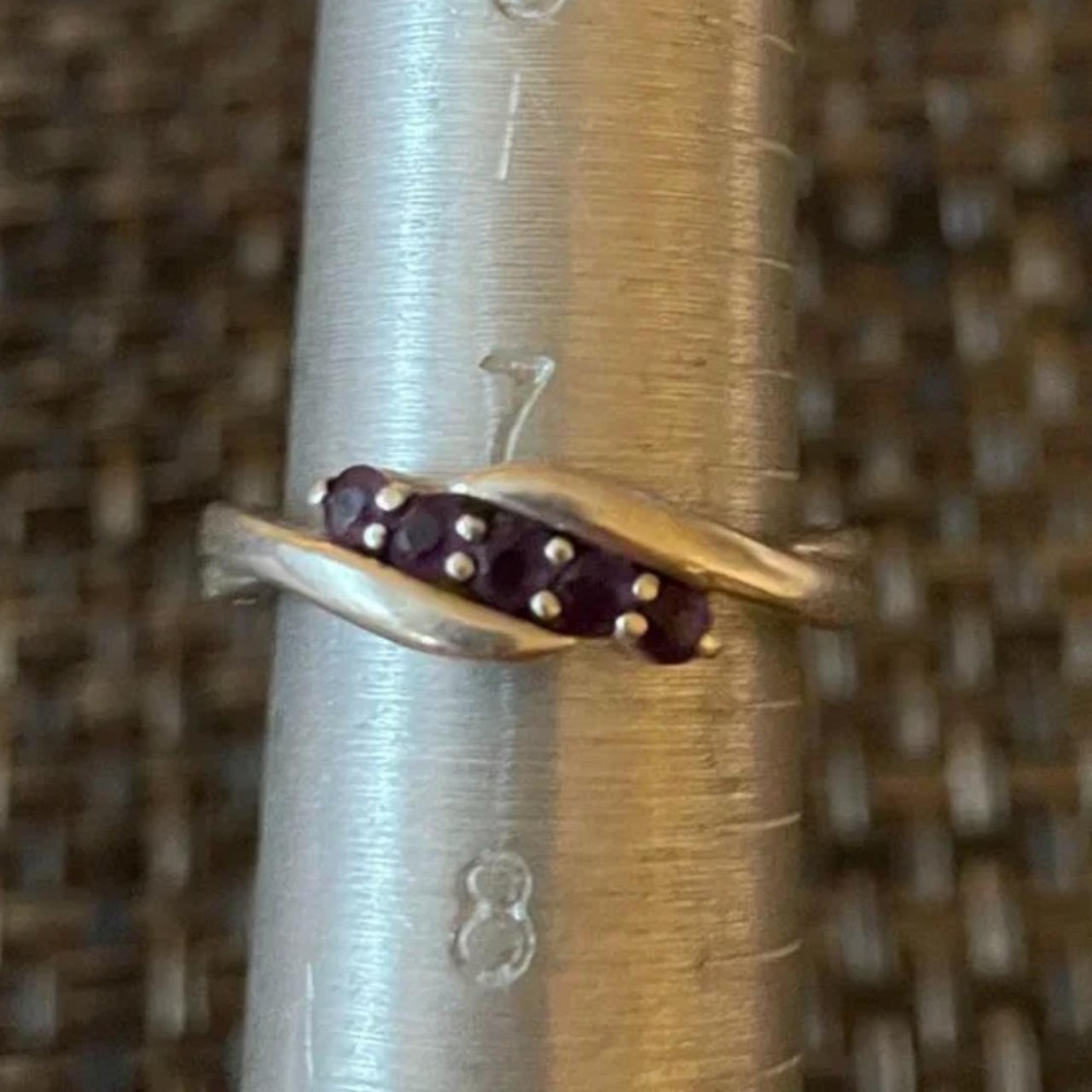 925 Sterling Silver Amethyst Gemstone Crystal Ring Boho Minimalist